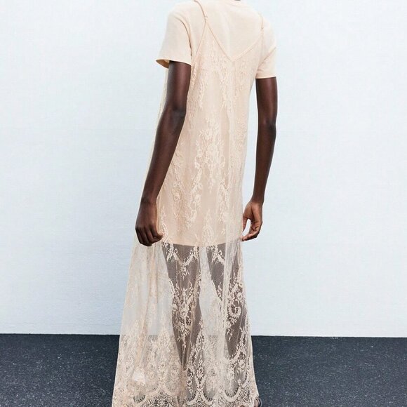 Apricot Elegant Women's Sexy Lace Spaghetti Strap Detachable Dress - Picture 3 of 8